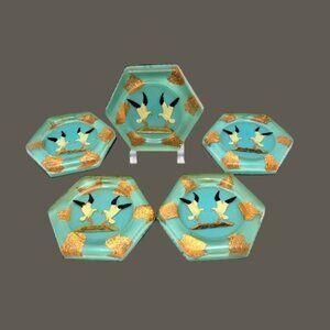 Vintage MCM Lucite 5 Coaster Set Seagull Ocean Beach Bar Drink Ware Granny Core